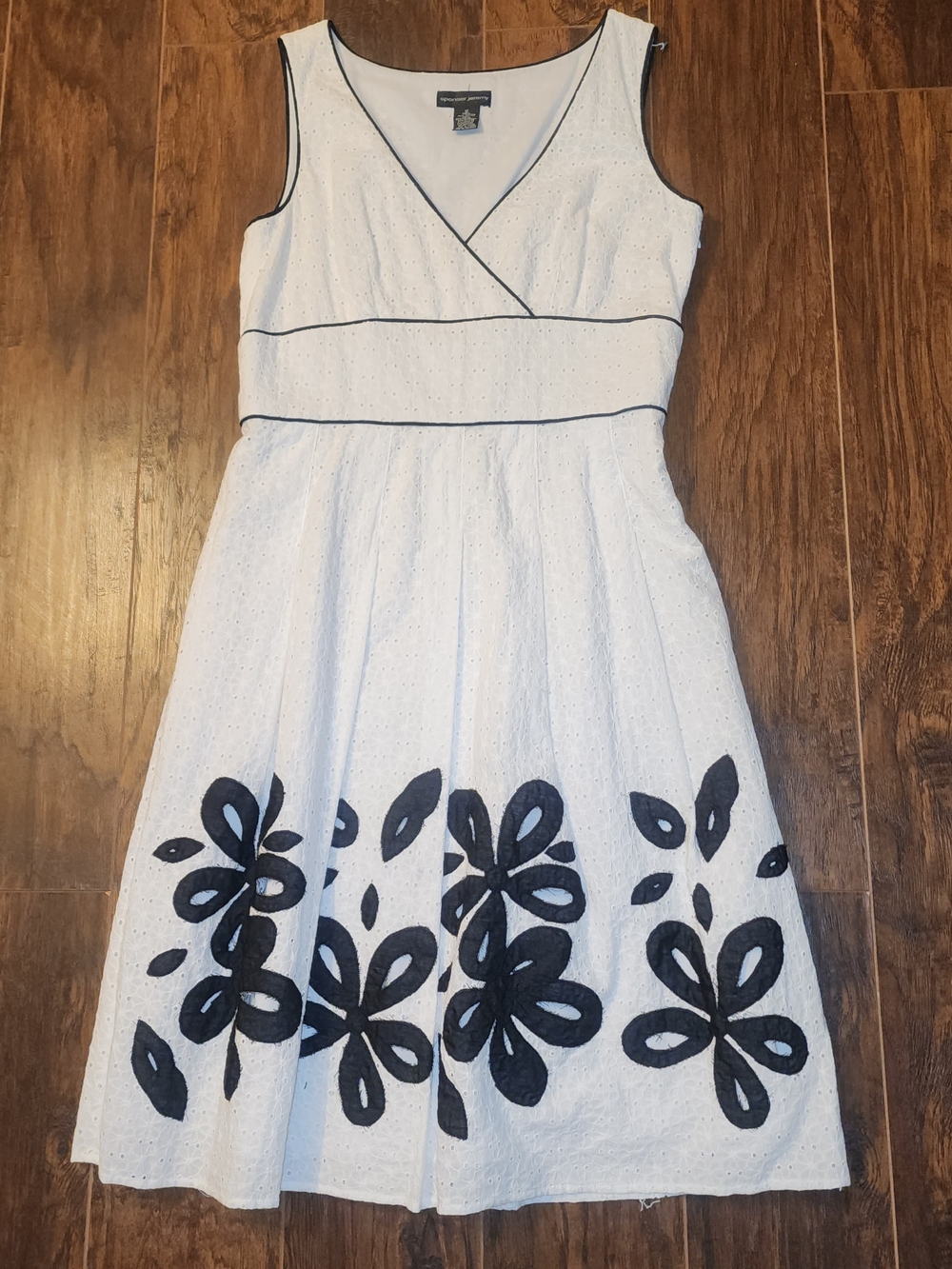 Spenser Jeremy White Midi Dress with Black Floral Appliqué